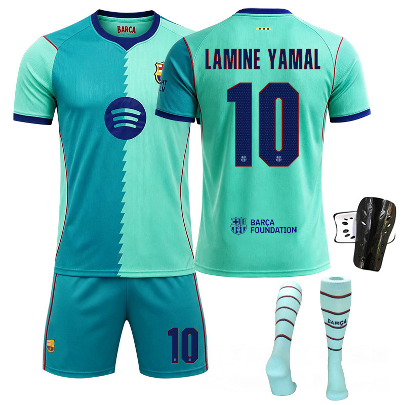 2627 New League Barcelona Away Green No. 10 Yamal Jersey Rafinha Set Football Uniform