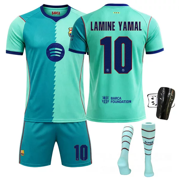 2627 New League Barcelona Away Green No. 10 Yamal Jersey Rafinha Set Football Uniform