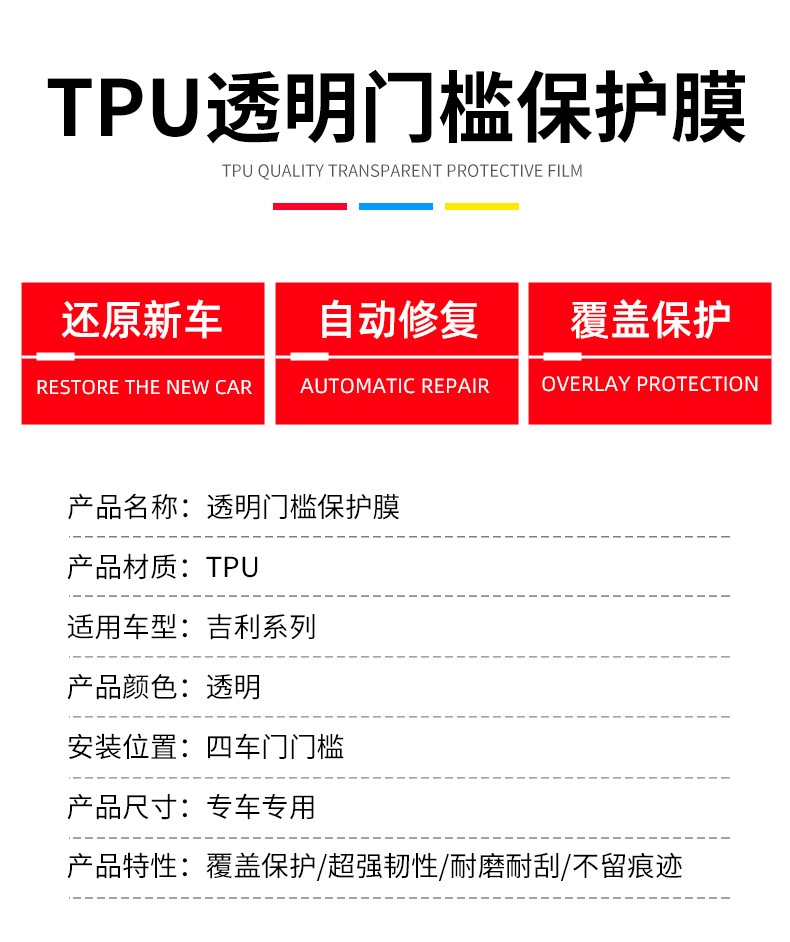 TPU Transparent Film for Geely Xingyue, Xingyue L, Xingyue S Door Sill