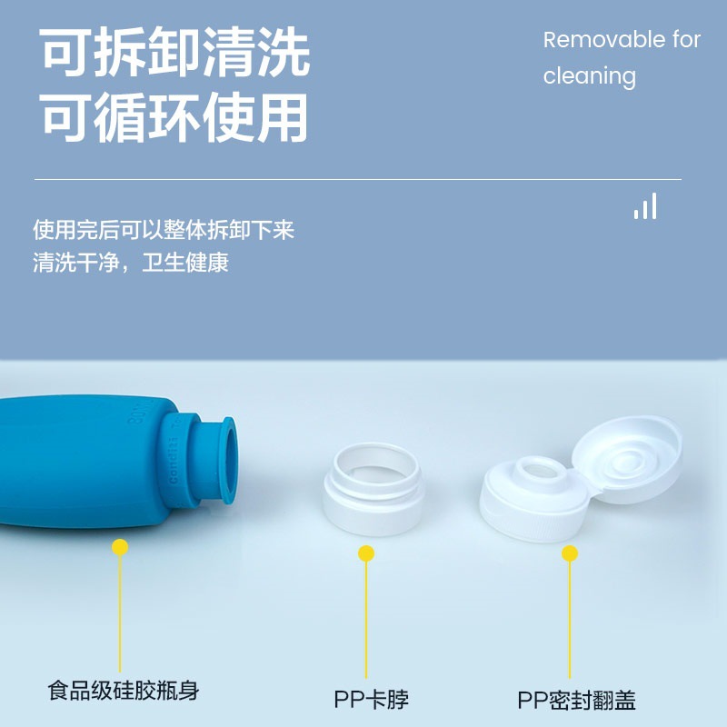 Botella de silicona envasada, baño, baño, emulsión de agua fácil de exprimir, paquete de viaje, almacenamiento, botella vacía portátil de 60ml