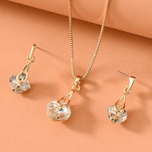 欧美时尚简约方形水晶项链耳环套装热销新娘轻奢配饰品项饰品批发