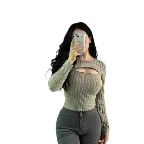 Lace-Trimmed Zipper T-Shirt with Round Neck, Slim Fit, Korean Style Fashion, Sexy Detail, Autumn/Winter Inner Short Top