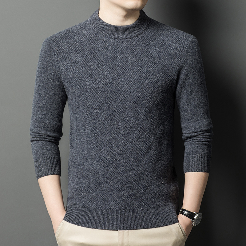 Classic All-match Cashmere Sweater Men's Fashion Base Shirt Autumn and Winter Thickened Half-turtleneck Sweater High-end Knitted Sweater