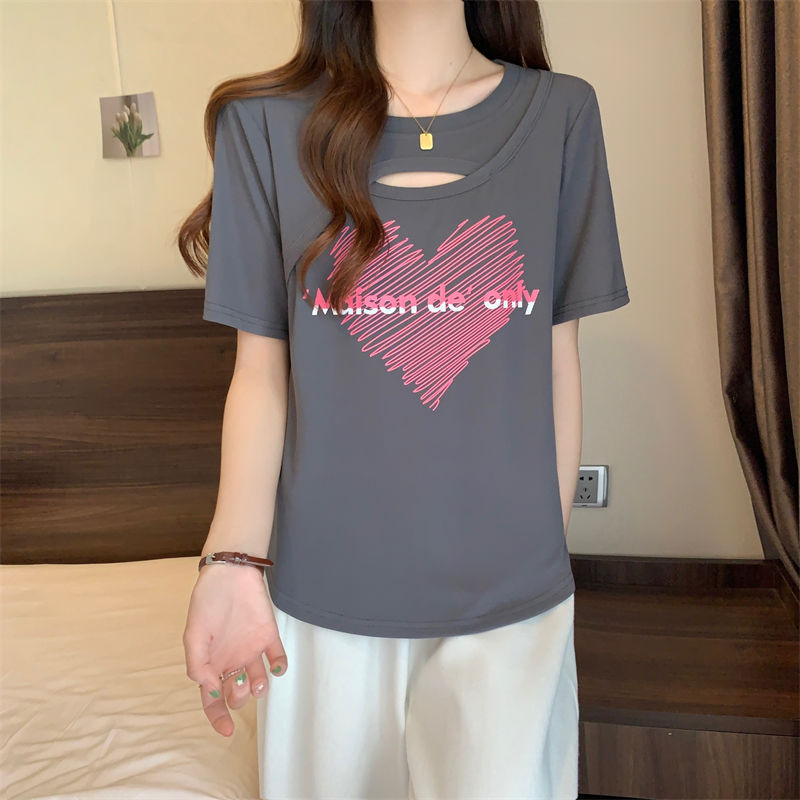Más el tamaño de las mujeres ahuecadas de manga corta de las mujeres del verano 2023 nuevas mujeres de estilo coreano sueltas adelgazamiento todo partido superior de las mujeres