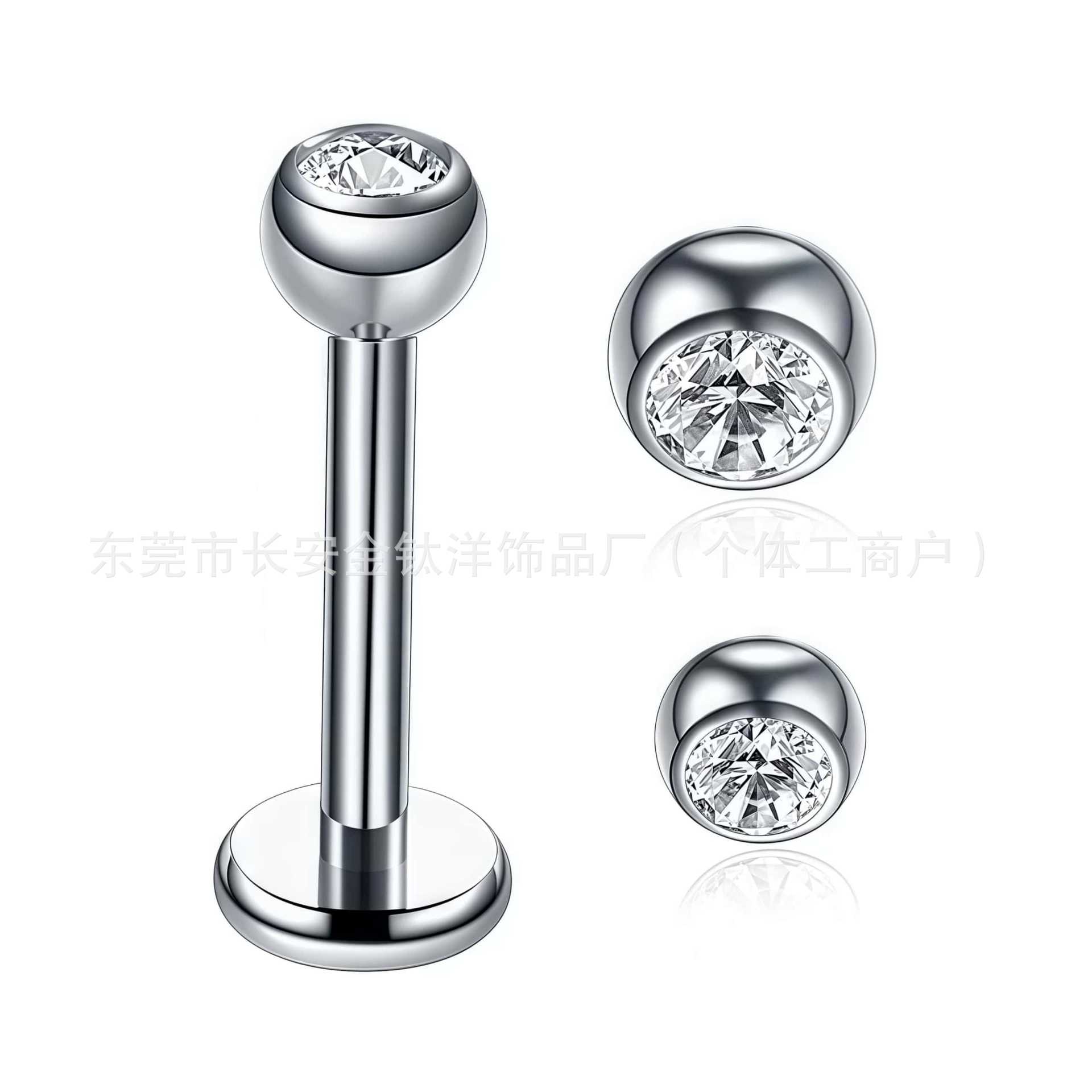 G23 Titanium Internally Threaded Diamond-Encrusted Cup-Shaped Lip Stud, Bowl-Shaped Lip Stud, Nose Stud, Ear Bone Stud, F136 Titanium Alloy Piercing Jewelry detail image 4
