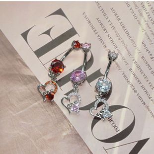 Three-Color Heart Navel Nail Niche with Pendant Navel Ring Personalized Micro-Paved Zircon Navel Jewelry Elegant Piercing Jewelry Wholesale