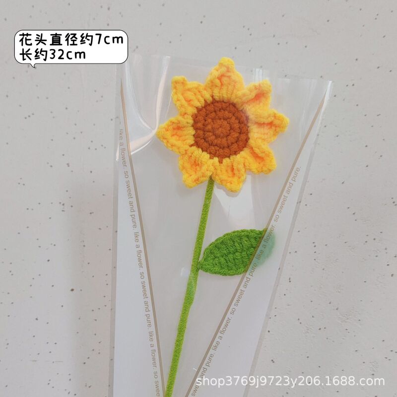 完成品の純粋な手作りのかぎ針編みの小さいヒマワリの花束の祝日の贈り物は花の永遠の花の置物の卸売りをシミュレーションします。|undefined
