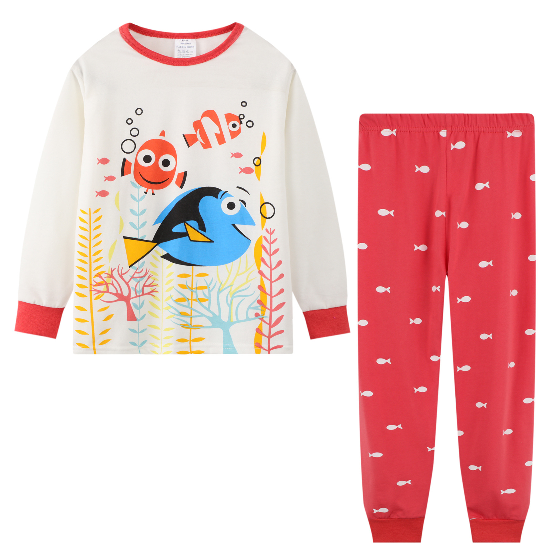 Pijamas para niños de dos piezas de estilo europeo y americano cuello redondo manga larga dibujos animados impreso ropa de aire acondicionado comercio exterior al por mayor ropa para niños grandes