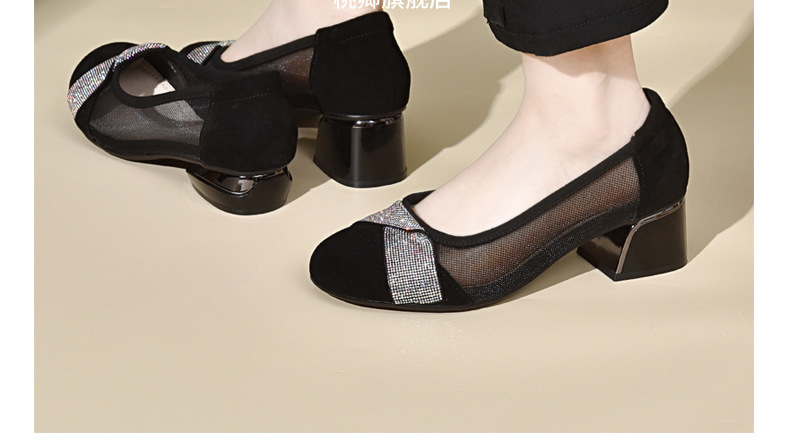 Giày sandal nữ da thật mũi tròn gót 4 cm đế mềm — Chiều cao gót 4 cm chi tiết 2