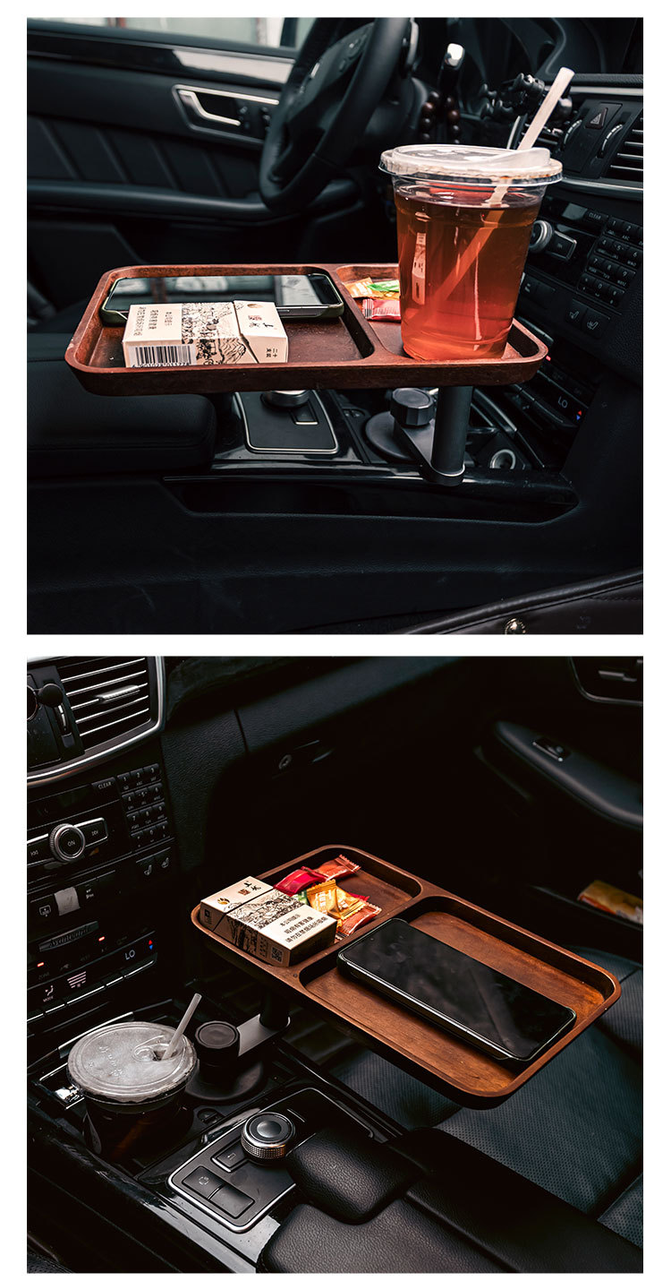 Multifunctional rotating floating bar table for car, car center console installation, expandable storage rack for eating and drinking tea