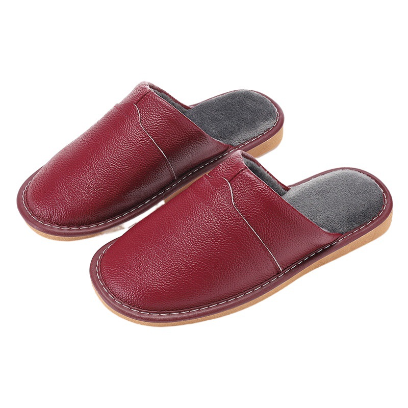Genuine Leather Slippers for Women at Home in Winter, Indoor Household Couple Cotton Slippers for Men, Full Cowhide, Thickened, Comfortable and Warm