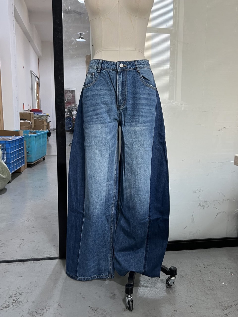 루즈한 하이웨이스트 청바지-블루