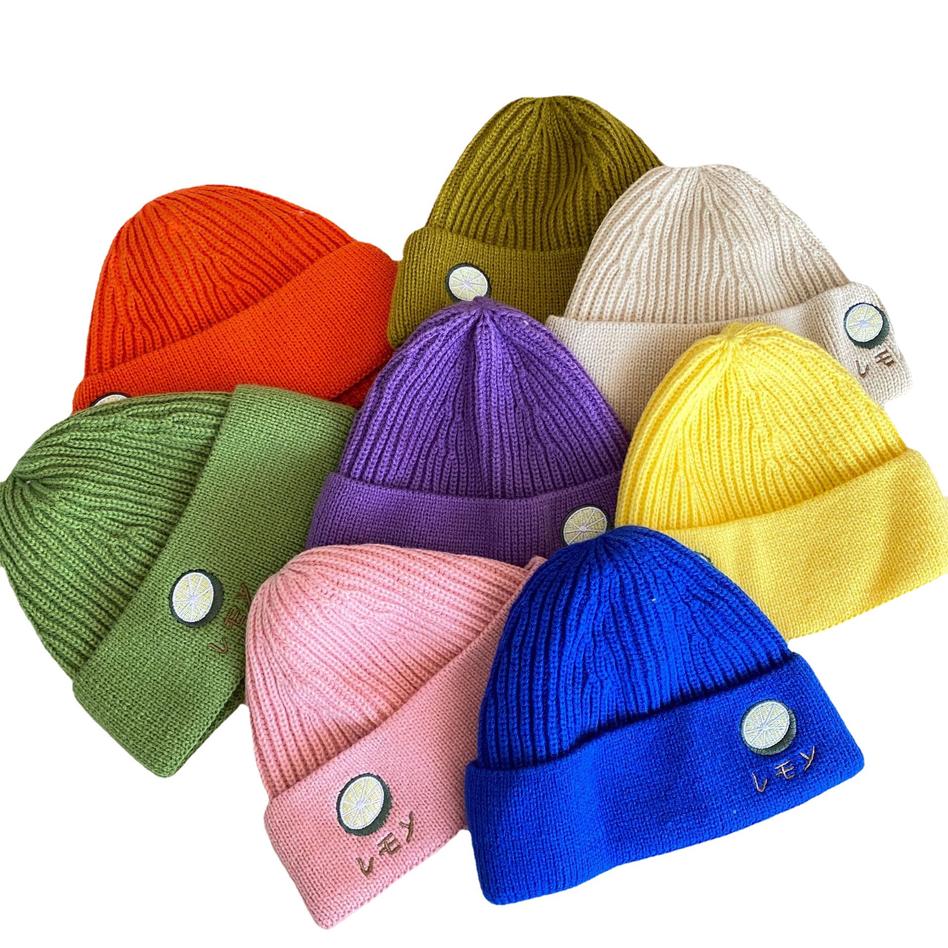 Wool hat couple autumn and winter new lemon cartoon embroidery bag head hat warm knitted hat tide men's winter cold cap