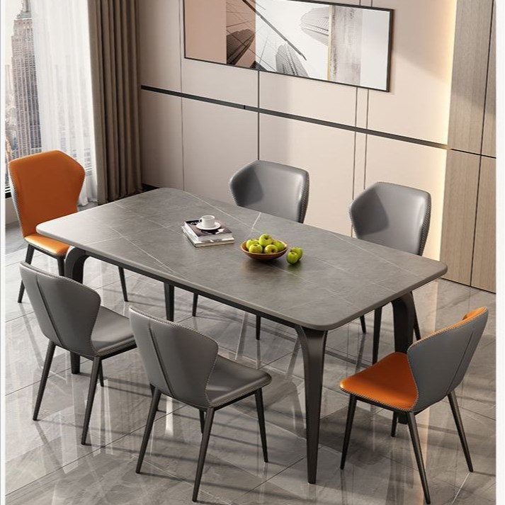 Elephant Leg Dining Table Bright Slate Dining Table and Chair Combination Small Apartment Modern Simple Light Luxury Rental House Western Dining Table