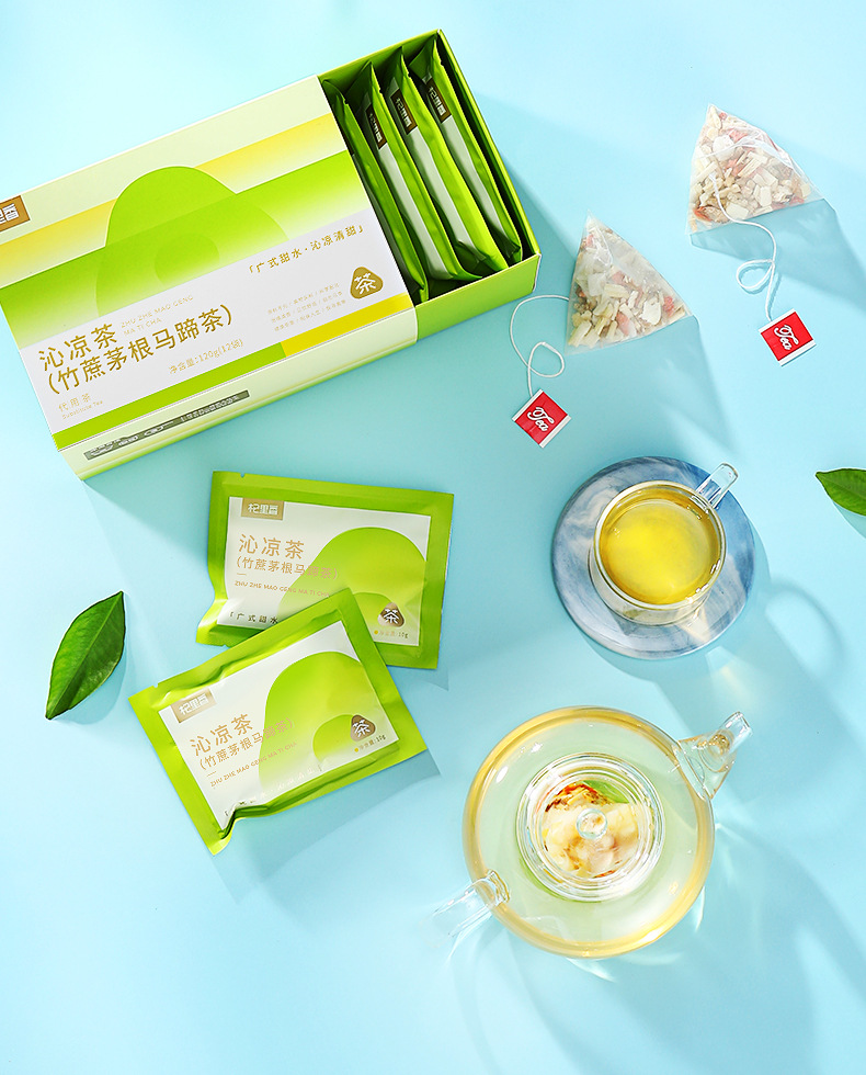 Cooling Herbal Tea Bamboo Cane Cogongrass Root Water Chestnut Fig Honey Date Triangle Bags 120g 12 Bags details