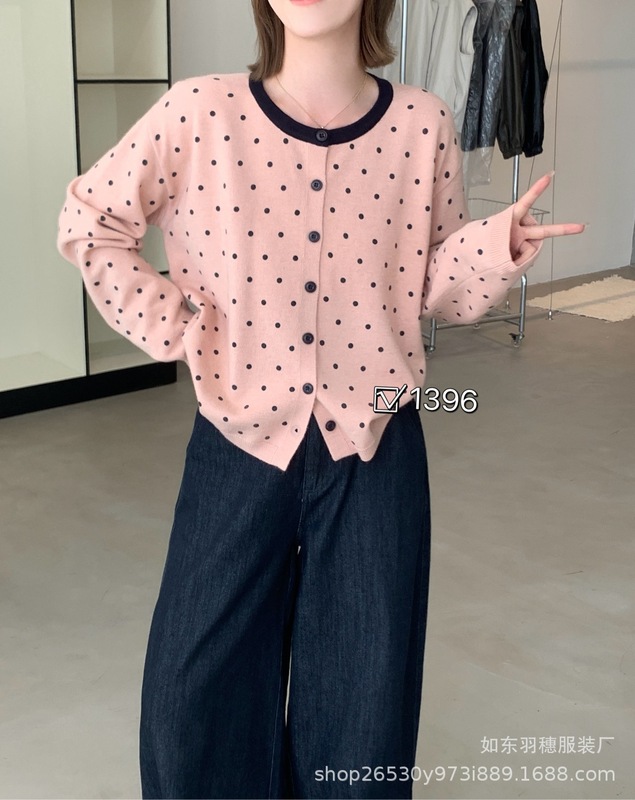 复古风小波点毛衣开衫女2025秋冬韩系软糯宽松小个子针织外套C115|undefined