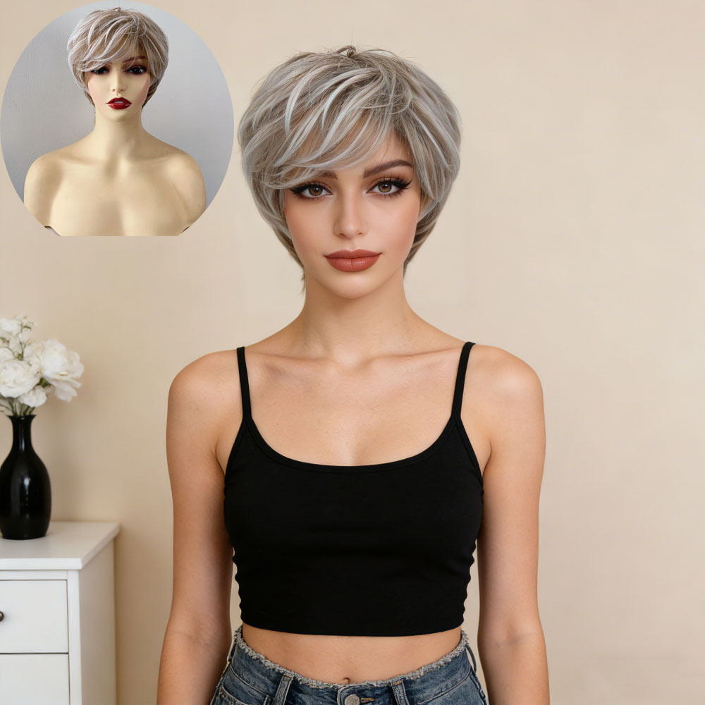 AliExpress foreign trade wig women short hair European and American fashion light gold chemical fiber wig women cross-border wish manufacturers wholesale