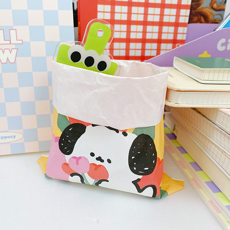 Flor de tinta de dibujos animados lindo jalea perro bolsa de almacenamiento de papel mini bolsa de papel accesorios de decoración
