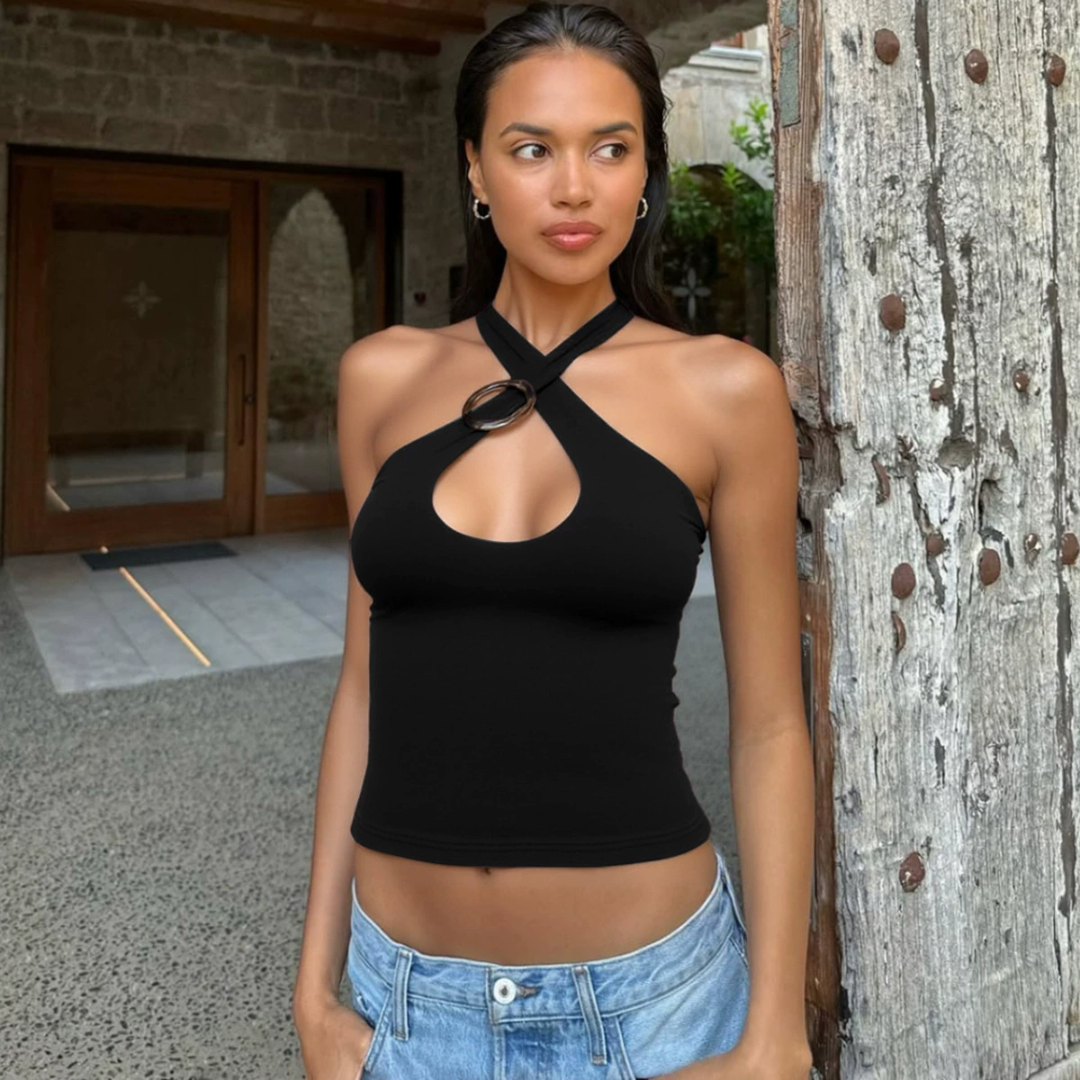 Европейская и американская горячая женская одежда 2025 лето новая мода горячая девушка шнуровка