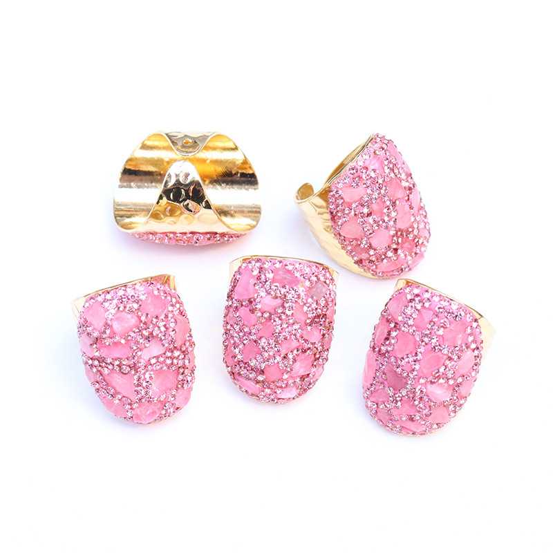 Copper Material Elegant Lady Geometric Copper Irregular Inlay Natural Stone Open Ring