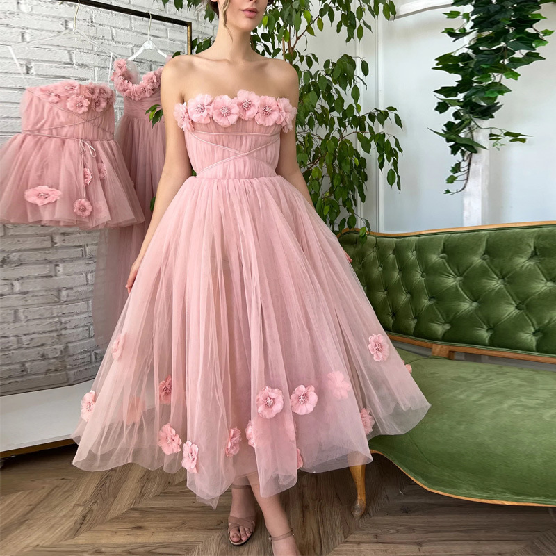 Spring and Summer European and American Foreign Trade New Women's wish Amazon New Strapless Dress Slim-fit Mid-length Dress Cross-Border