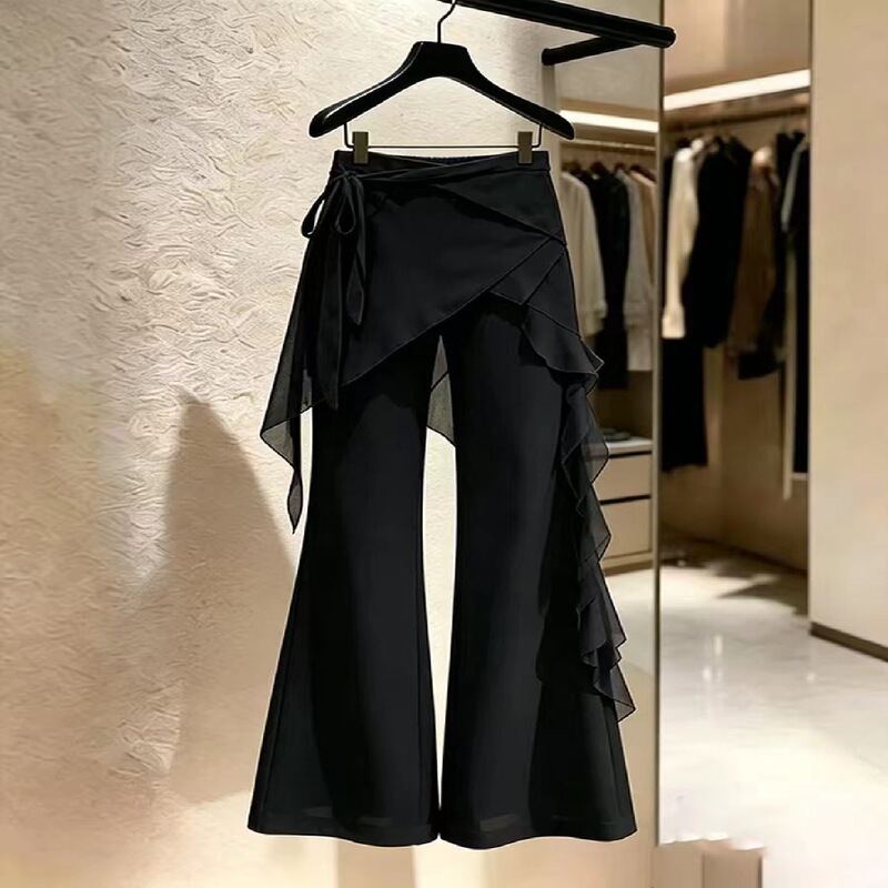 2026 Summer Unique and Super Stylish Design, Niche and Non-Replicated Black Chiffon Lace Flared Skirt Pants 2026 Summer Unique and Super Stylish Design, Niche and Non-Replicated Black Chiffon Lace Flared Skirt Pants