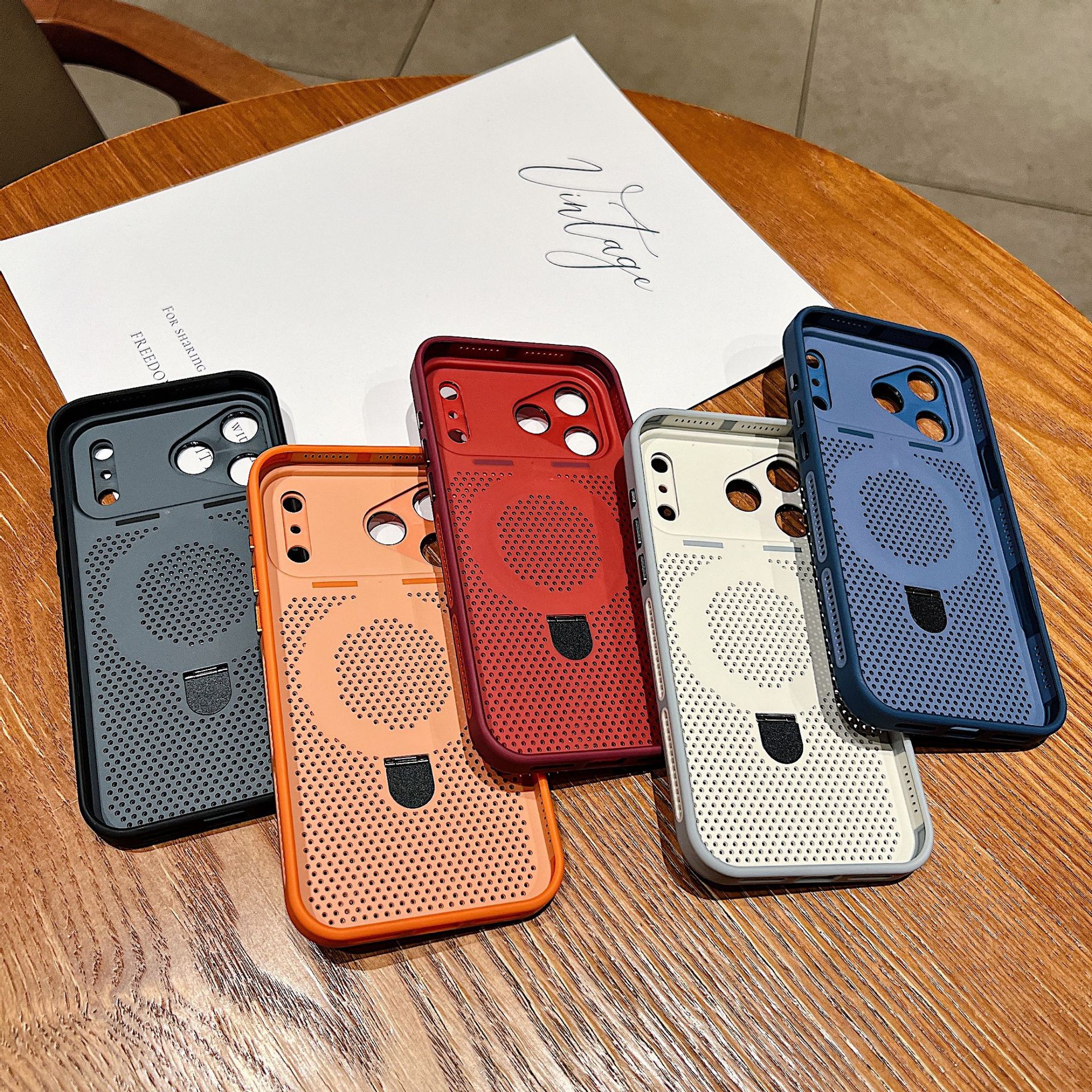 Magnetic Honeycomb Cooling Phone Case with Ring Kickstand for iPhone 16 15 14 13 12 Pro Max, Frosted Hard PC Shockproof Drop Protection Matte Cover