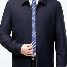 茄克新款外套翻领羊毛夹克中老年长袖2025年休闲春季秋装爸爸透气