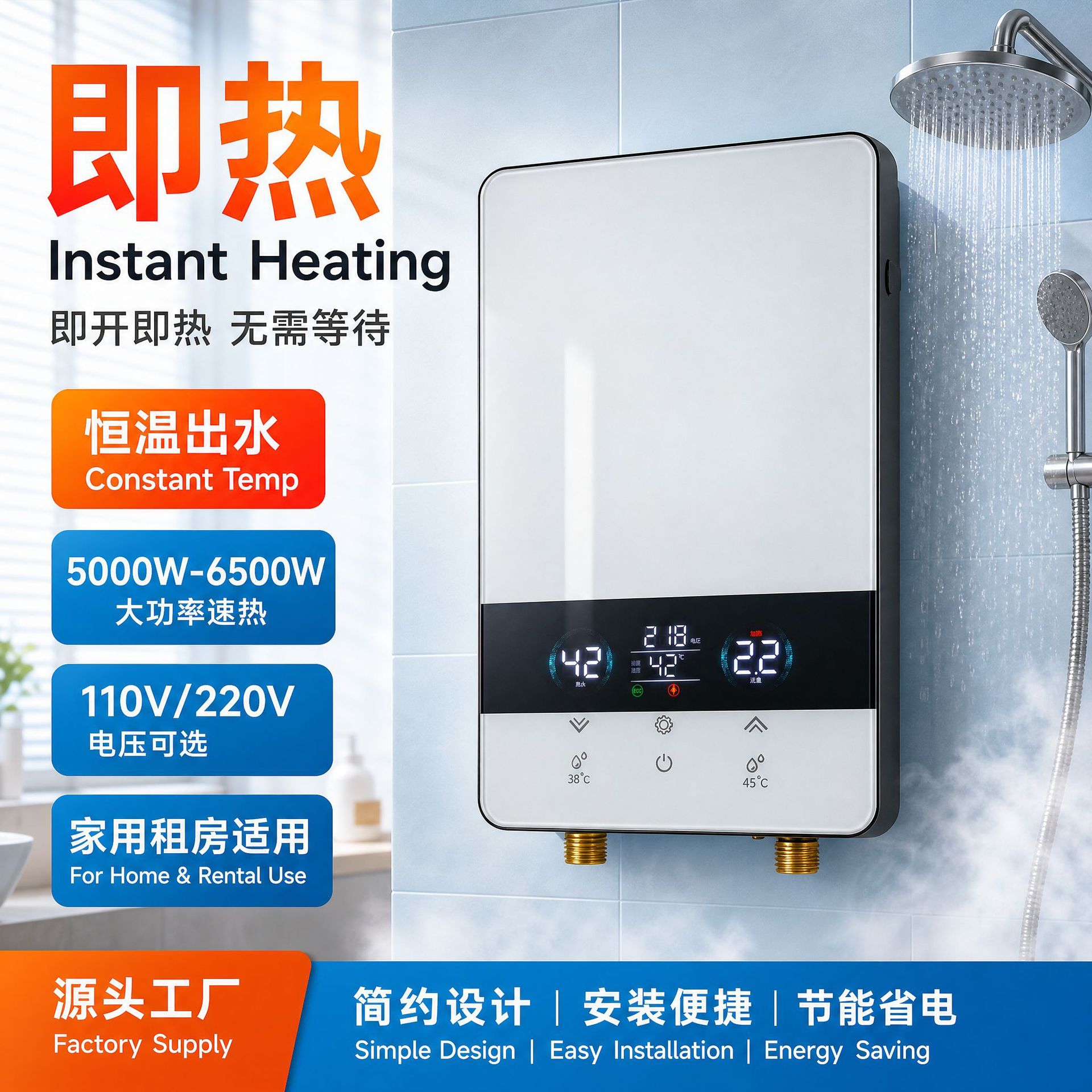 外贸专供即热式电热水器 家用迷你小型过水速热恒温机 出租房卫生