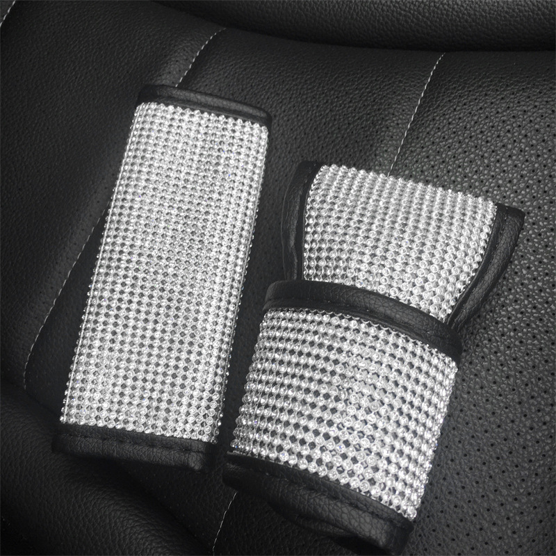 Car interior diamond-embellished emergency brake cover gear shift cover full diamond safety belt shoulder pad car handle pad rearview mirror cover