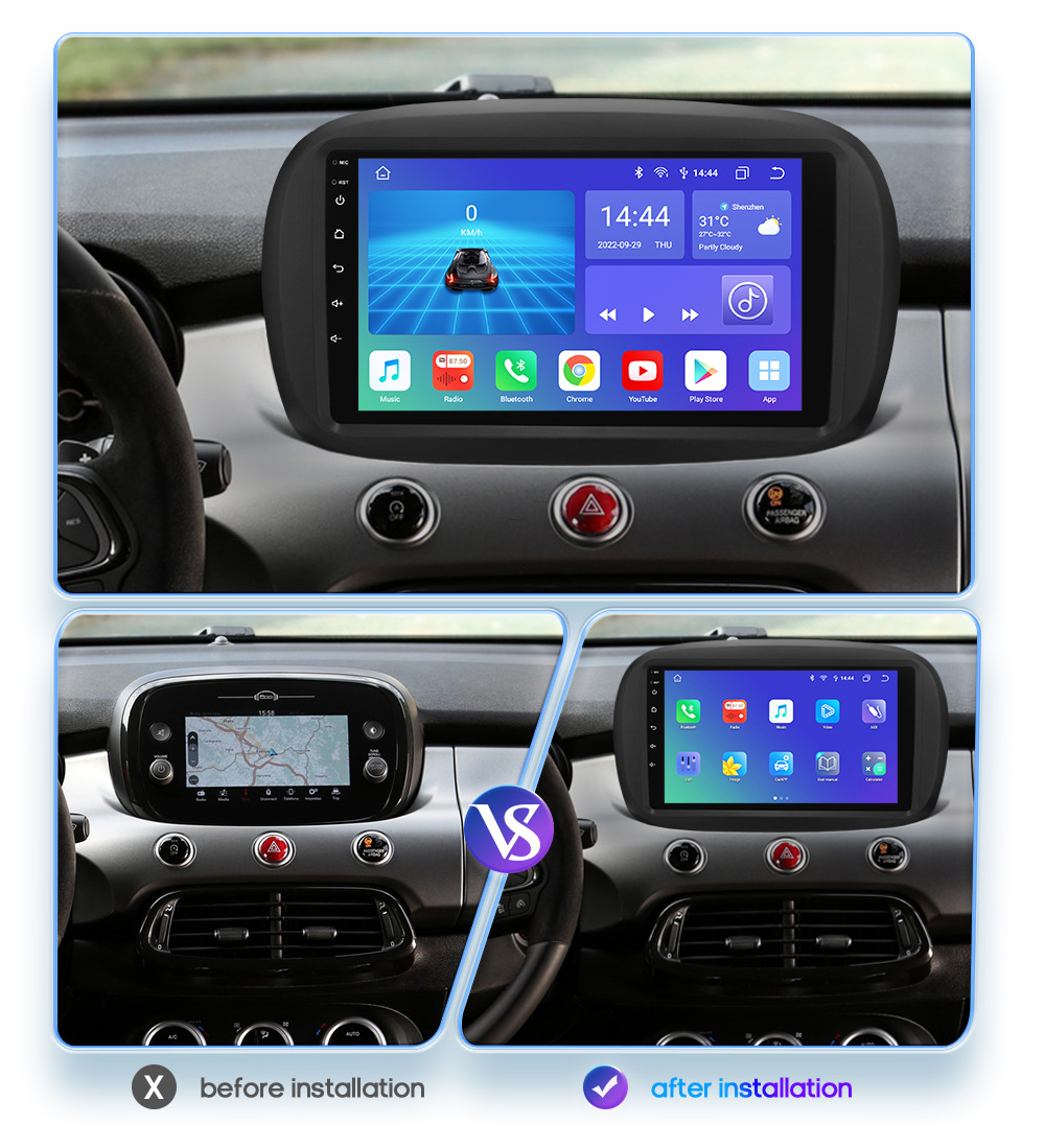 9-inch suitable for 14-20 Fiat 500X Android car central control large screen navigator Wireless carplay