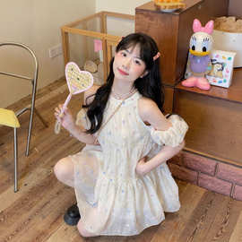 甜美少女感宽松显瘦波点彩色立体花花蓬蓬连衣裙小个子女夏季新款
