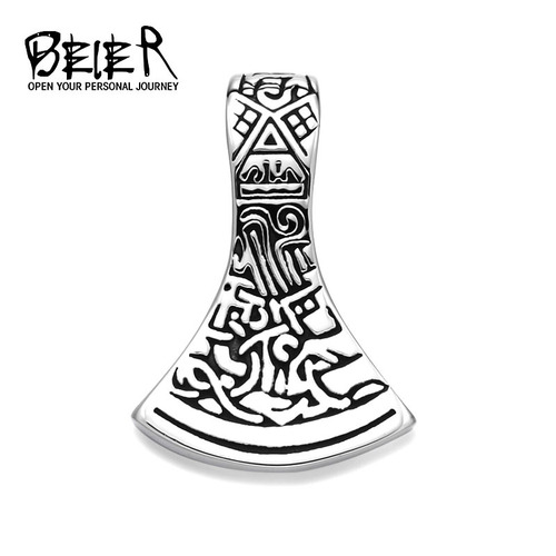 Beier Nordic Sweden Norway Viking Celtic Knot Stainless Steel Pendant Retro Men's Titanium Steel Axe Necklace