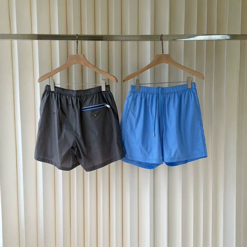 Authentic Original Label in Stock P Brand 26Ss Treble Triangle Logo Drawstring Sports Nylon Shorts Beach Shorts Unisex