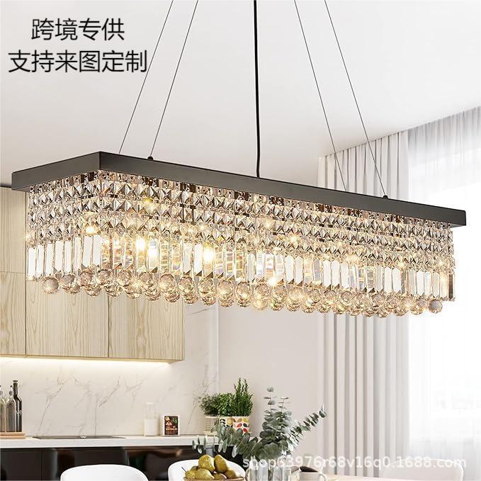Amazon Cross-Border Crystal Lamp Modern Accessible Luxury Kitchen Island Bar K9 Crystal Rectangular Restaurant Chandelier