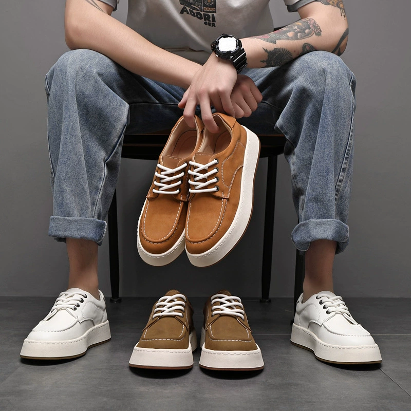 Толстая подошва мотыги мужская 2024 новая кожаная плоская повседневная кожаная обувь мужская тенденция