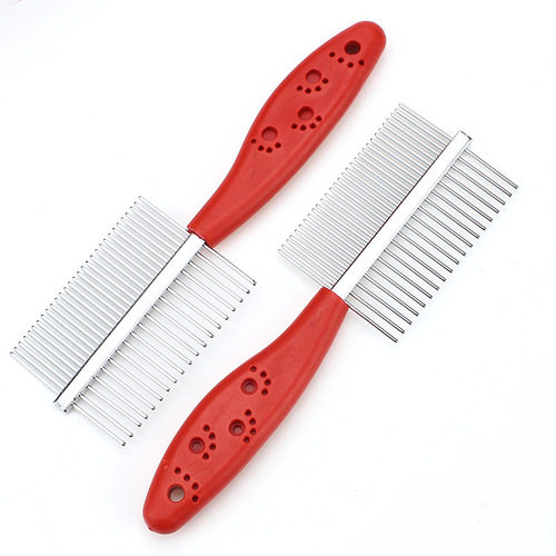 Wholesale double-sided pet comb with dense teeth and handle stainless steel comb dog comb cat knotting comb supplies