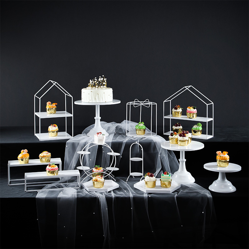 Estante de bocadillos de estilo europeo, tabla de postres, estante de exhibición, adornos de hierro forjado, estante de pastel de boda, set de 12 piezas