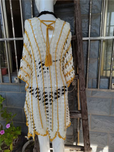 product - wholesale Crochet Knitted Hand Crocheting Beach Cover-up Sexy Hollow Out Cutout Deep V Plunge Plunge Vacation Sun Protection Shirt Beach Cover Up - 8