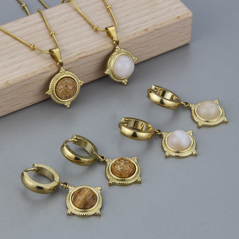 Simple Style Geometric Titanium Steel Pendant Necklace Earrings Artificial Gemstones Stainless Steel