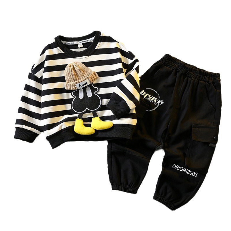 6092 Traje de otoño para niños 2024 Nuevo estilo Traje de suéter a rayas para bebés Traje de dos piezas de primavera y otoño para niños guapos