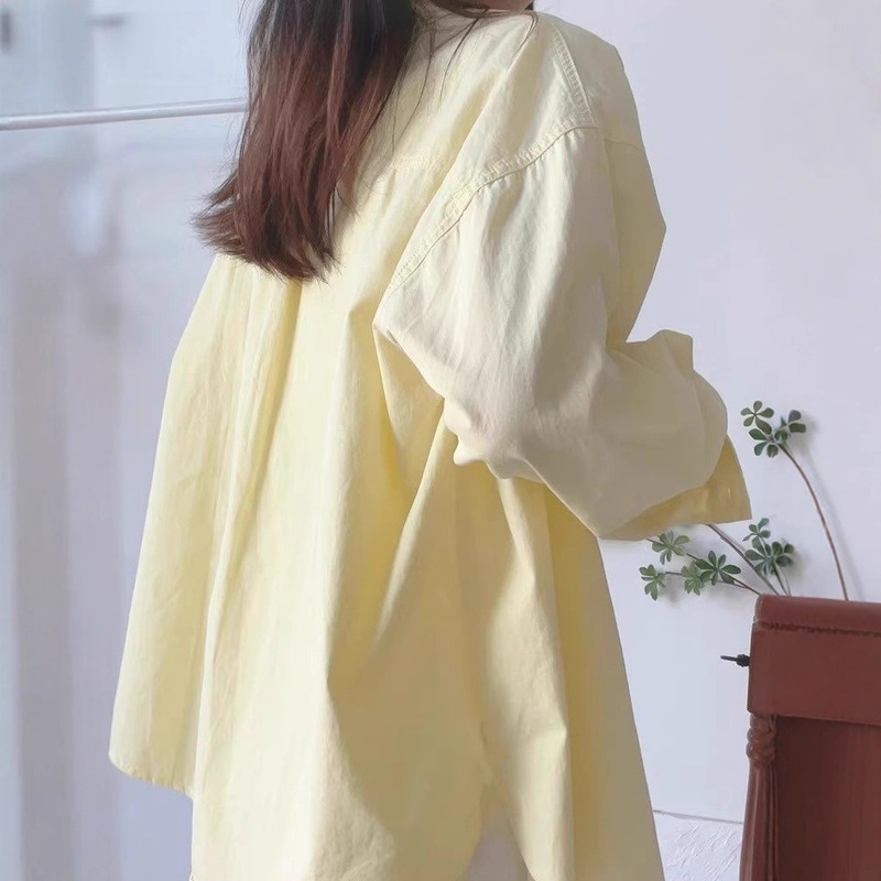 White Long-Sleeved Shirt, New Pure Cotton Design Shirt, Simple Korean Style Commuting Casual, Lazy and Versatile Loose Top