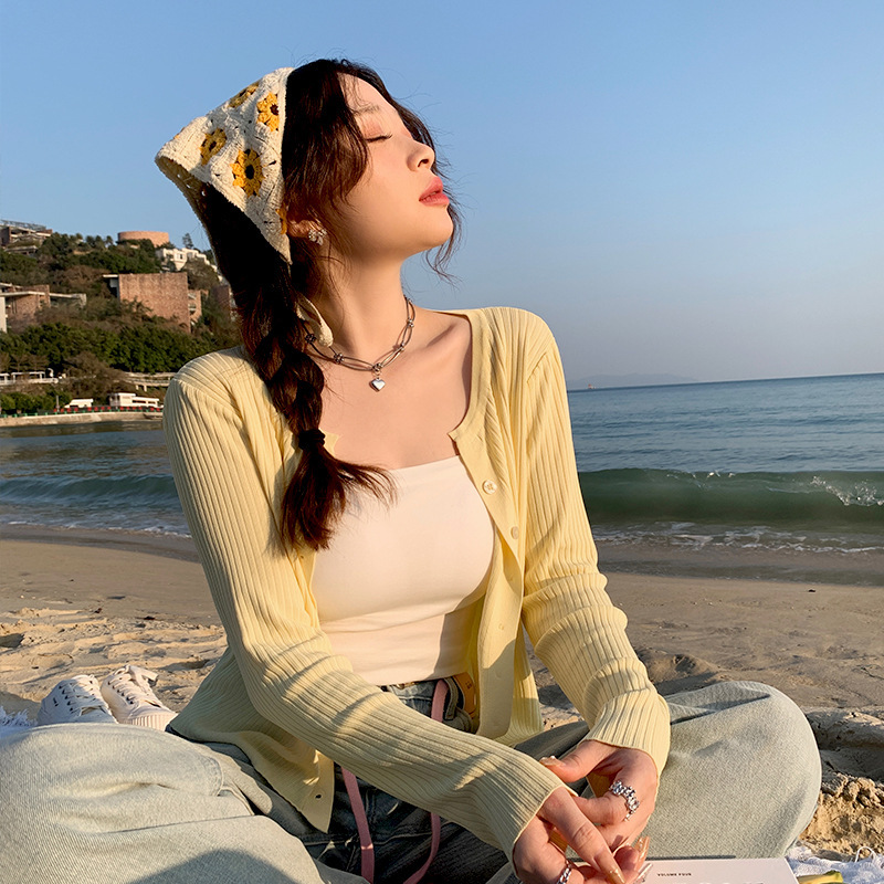 Ice Silk Cardigan with a High-End Feel, Paired with a Skirt, 2025 New Women's Autumn Lightweight Knit Jacket, Versatile Top for Summer