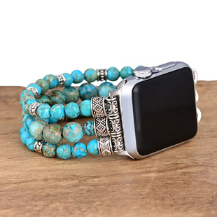 European and American Cross-Border E-Commerce Supply Turquoise Beaded Apple Watch Straps Fashionable and Versatile Stone Watch Straps Wholesale