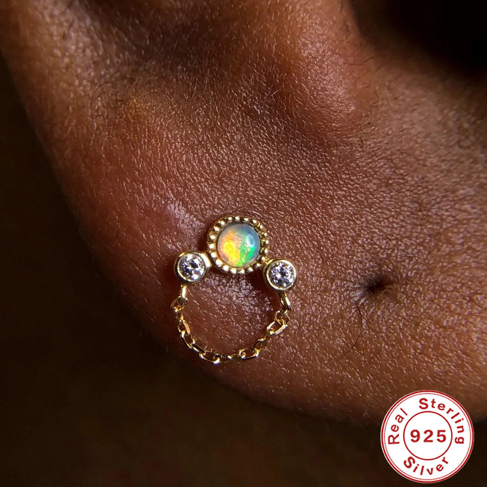 Nuevo actualizado s925 plata esterlina triple diamante borla cadena hilo oído hueso Stud moda exquisita pendientes