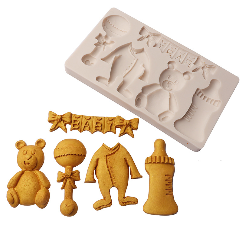 Nuevas herramientas para hornear oso botella Lollipop fondant chocolate molde ropa de bebé DIY epoxi