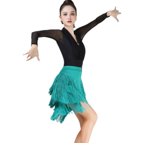 Black coffeee blue latin ballroom dancing dresses for women girls latin dance outfits tassels skirt dance competition costumes