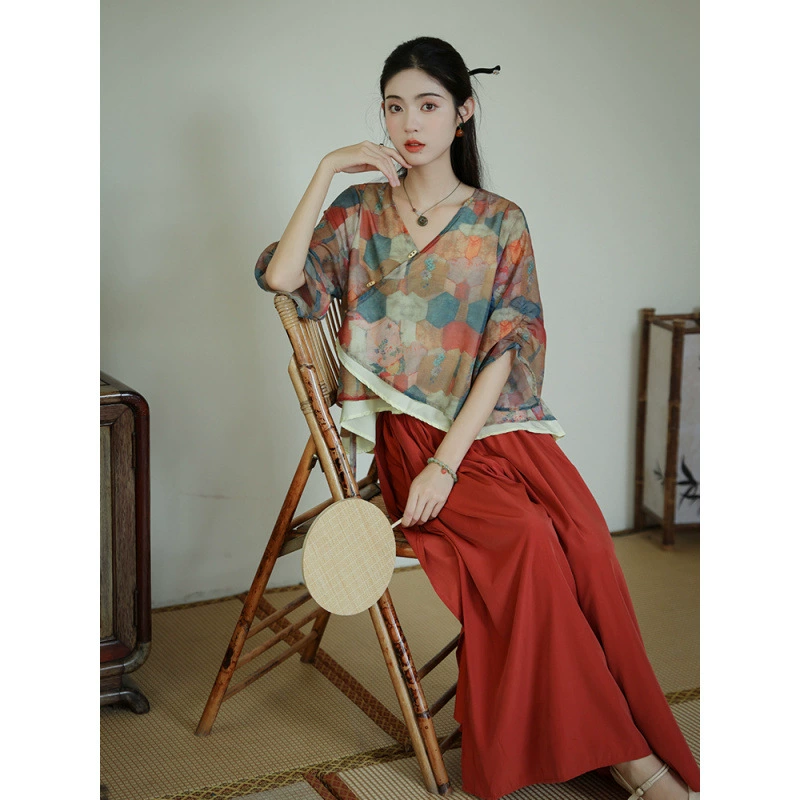 2024 летний новый ежедневный национальный стиль ретро национальный стиль топы