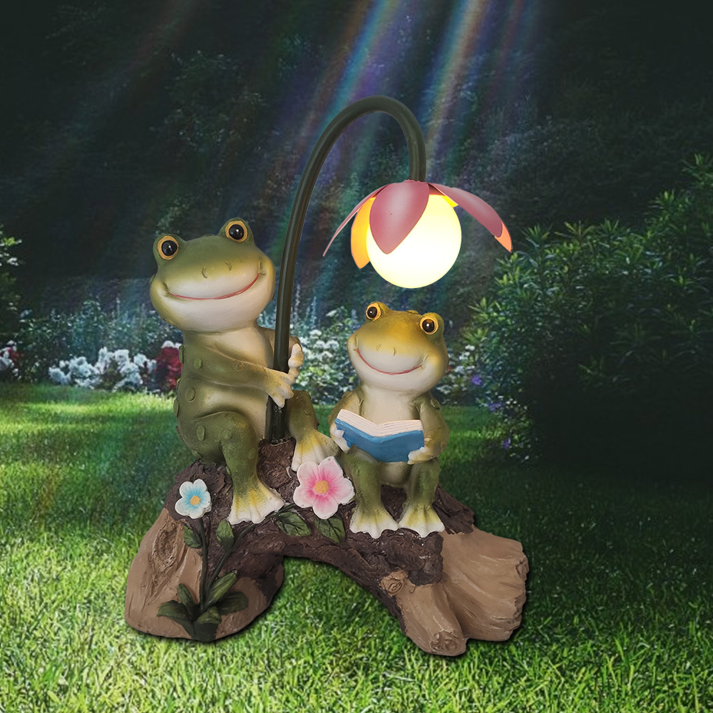 青蛙创意摆件树脂工艺品庭院花园太阳能灯动物户外落地装饰品