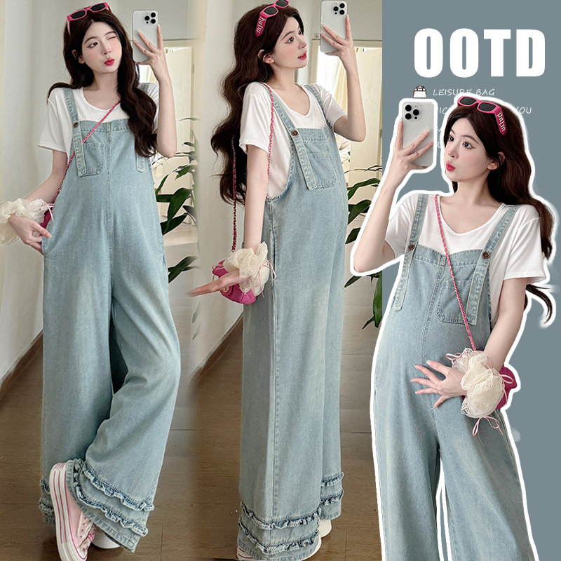 Maternity Overalls for Women 2025 New Casual Denim Lazy Style Suit Summer Dress Petite Pregnancy French Fashion
